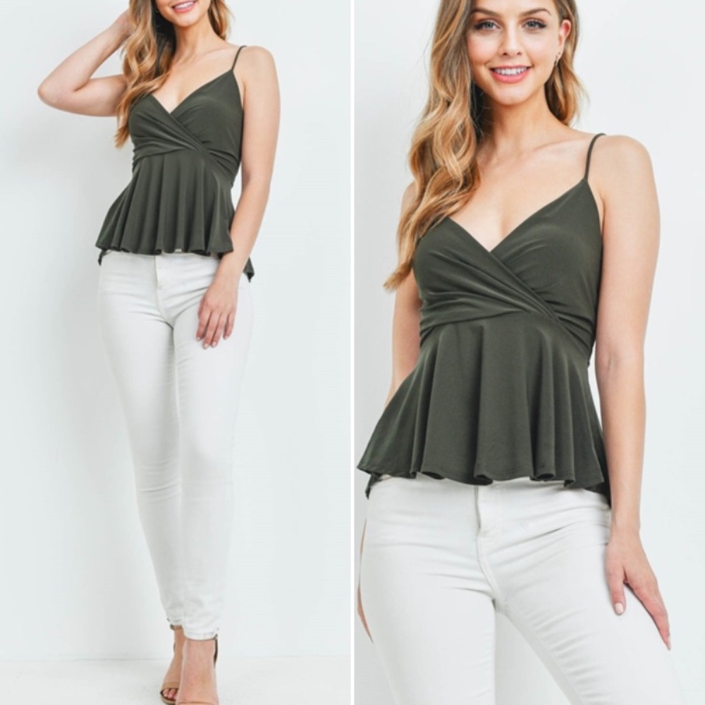 #15 Olive strappy baby doll cut top